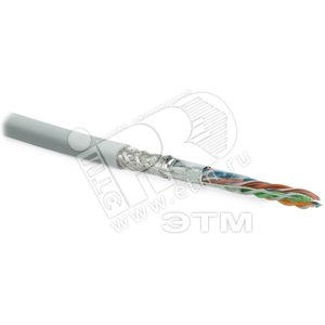Кабель витая пара, экранированная SF/UTP, категория 5e, 4 пары (26 AWG), многожильный (patch), экран-фольга+мед. оплетка, LSZH, –20°C–+75°C, серый (305 м) (236293)