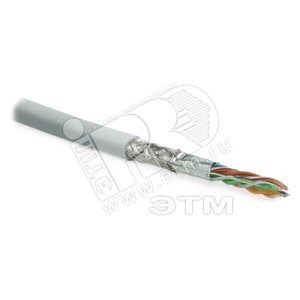 Кабель витая пара, экранированная SF/UTP, категория 5e, 4 пары (24 AWG), одножильный (solid), экран - фольга + медная оплетка, LSZH, –20°C – +75°C, серый (305 м) (246264)