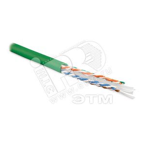 Кабель витая пара U/UTP категория 6 4 пары (23 AWG) одножильный (solid) с разделителем LSZH зеленый (251946) - Hyperline