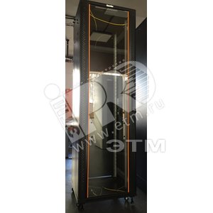 Шкаф напольный 19‘ 32U 1610x600х800мм передняя стеклянная дверь со стальными перфорированными боковинами черный (RAL 9004) (разобранный) - Hyperline