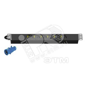 Блок розеток для 19‘ шкафов горизонтальный 6хDIN49440 16A 230VAC 50/60Hz кабель 3х2.5 (2м) с вилкой черный - Hyperline