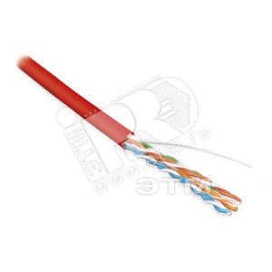 Кабель витая пара неэкран. U/UTP категория 5e 4 пары (24 AWG) одножильный (solid) LSZH красный - Hyperline