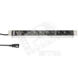 Блок розеток для 19` шкафов горизонтальный 9 розеток 10 A шнур IEC 320 C14 2.5м (29231)