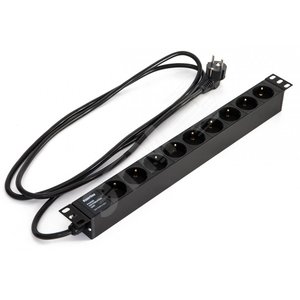 Блок розеток для 19 шкафов, горизонтальный, 9 розеток Schuko (16A), 250В, кабель питания 3х1.5мм2, длина 2.5 м, с вилкой Schuko, 482.6x44.4x44.4мм (ДхШхВ) (397067)