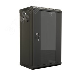 Шкаф настенный 10', 6U, 366,5х390х300, уст. размер 254 мм, со стеклянной дверью, открывающиеся стенки, цвет черн. (собранный) | 445487 | Hyperline - Hyperline