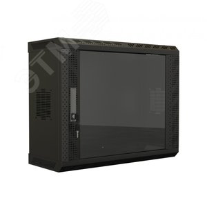 Шкаф настенный 19-дюймовый (19"), 12U, 650х600х250, со стеклянной дверью, несъемные боковые панели, цвет черн. (собранный) | 447459 | Hyperline - Hyperline