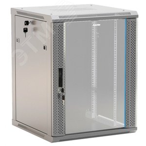 Шкаф настенный 19-дюймовый (19"), 27U, 1304x600х450мм, стеклянная дверь с перфорацией по бокам, серый (разобранный) | 452010 | Hyperline - Hyperline
