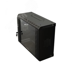 Шкаф настенный 19-дюймовый (19"), 22U, 1086х600х250, со стеклянной дверью, несъемные боковые панели, цвет черн. (собранный) | 454661 | Hyperline - Hyperline