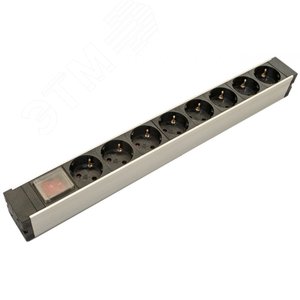 SHZ19-8SH-S-IEC Блок розеток для 19" шкафов, горизонтальный, 8 розеток Schuko, выключатель с подсветкой, 482.6x116.0x44.4мм | 459579 | Hyperline - Hyperline