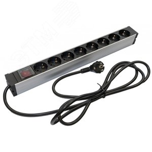 SHZ19-8SH-S-2.5EU Блок розеток для 19" шкафов, горизонтальный, 8 розеток Schuko, выключатель с подсветкой, 482.6x44.4x44.4мм | 459583 | Hyperline - Hyperline