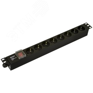 SHE19-8SH-S-CB Блок розеток для 19" шкафов, горизонтальный, 8 розеток Schuko, выключатель с подсветкой,  482.6x44.4x44.4мм | 481762 | Hyperline - Hyperline