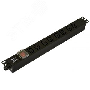 SHE19-8IEC-S-CB Блок розеток для 19" шкафов, горизонтальный, 8 розеток IEC320 C13, выключатель в подсветкой,  482.6x44.4x44.4мм | 481806 | Hyperline - Hyperline