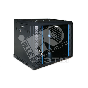 Шкаф настенный 19-дюймовый (19) 12U 650x600х600мм стеклянная дверь с перфорацией по бокам/ ручка с замком черный - Hyperline