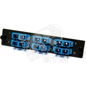 Панель с 12DLC адаптерами 24 волокна OM3/OM4 W-тип зелено-голубая (aqua) (40628) - Hyperline