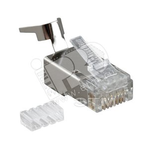 Разъем RJ45 (8P8C) под витую пару 10Gb категория 6A (50ч/50микродюймов) экранированный универсальный (для одножильного и многожильного кабеля) со вставкой (50шт) (230131) - Hyperline