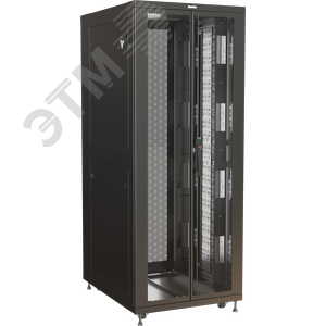 Шкаф напольный 19-дюймовый TSR-4262-DDAA-P12-R101-RAL9005, 42U, 2058x600х1200 мм (ВхШхГ), передняя и задняя двойные распашн. перфорир. двери, боковые панели съемные, панель крыши с заглушками щеточных вводов, цвет черный (RAL 9005) (собранный) - Hyperline