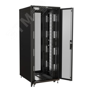 Шкаф напольный 19-дюймовый TSR-4262-DDAA-P12-R101-RAL9005, 42U, 2058x600х1200 мм (ВхШхГ), передняя и задняя двойные распашн. перфорир. двери, боковые панели съемные, панель крыши с заглушками щеточных вводов, цвет черный (RAL 9005) (собранный) - фото 3