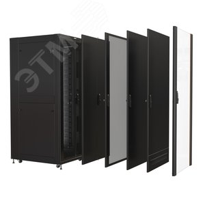 Шкаф напольный 19-дюймовый TSR-4262-DDAA-P12-R101-RAL9005, 42U, 2058x600х1200 мм (ВхШхГ), передняя и задняя двойные распашн. перфорир. двери, боковые панели съемные, панель крыши с заглушками щеточных вводов, цвет черный (RAL 9005) (собранный) - фото 7