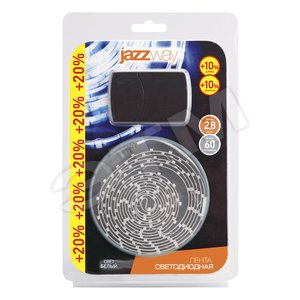 Лента светодиодная LEDx60/м блистер 2.5м 4.8Вт 12В. IP20 белый (03327842) - Jazzway