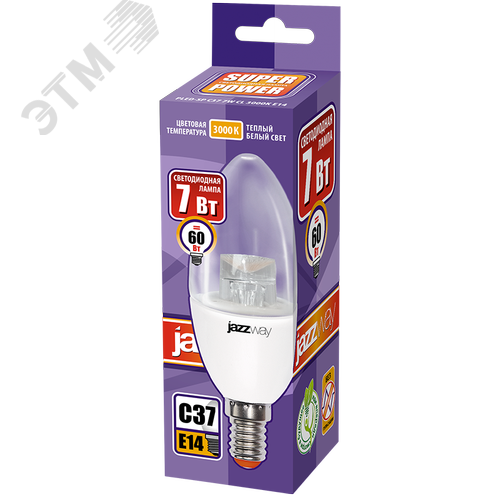 Лампа светодиодная LED 7Вт E14 теплый белый свеча прозрачная (2853097) 2