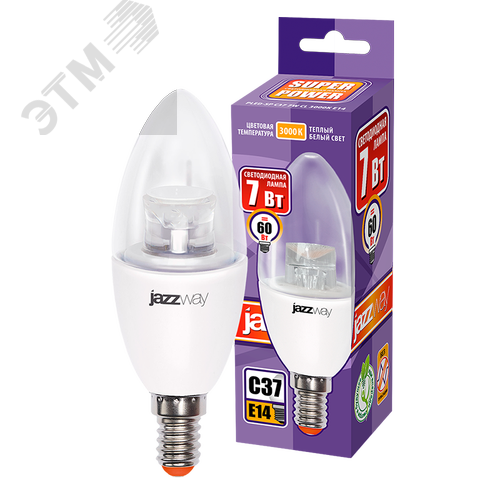 Лампа светодиодная LED 7Вт E14 теплый белый свеча прозрачная (2853097) 3