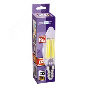 Лампа сетодиодная декоративная LED 6w E14 4000K свеча прозрачная филамент 230/50 Jazzway (5020511) 2
