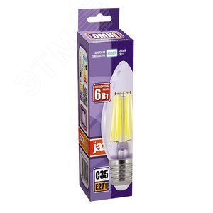 Лампа сетодиодная декоративная LED 6w E27 4000K свеча прозрачная филамент 230/50 Jazzway (5020542) 2