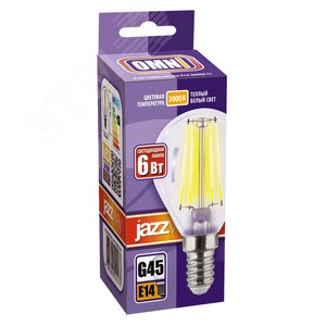 Лампа сетодиодная декоративная LED 6w E14 3000K шар прозрачный филамент 230/50 Jazzway (5020979) - фото 2