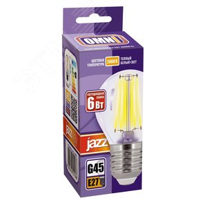 Лампа сетодиодная декоративная LED 6w E27 3000K шар прозрачный филамент 230/50 Jazzway (5021006) 2