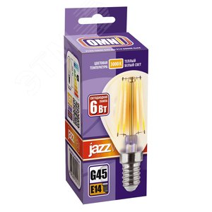 Лампа сетодиодная декоративная LED 6w E14 3000K шар золотой филамент 230/50 Jazzway (5021211) - фото 2