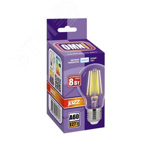 Лампа сетодиодная декоративная LED 8w E27 4000K груша прозрачная филамент 230/50 Jazzway - фото 2