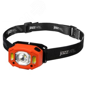 Фонарь налобный 5Вт LED + 2 x RED SMD ABS-пластик оранжевый нейлон 6 режимов работы управление жестами дальность до 65м заряд microUSB в комплекте IP54 - Jazzway