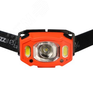Фонарь налобный 5Вт LED + 2 x RED SMD ABS-пластик оранжевый нейлон 6 режимов работы управление жестами дальность до 65м заряд microUSB в комплекте IP54 - фото 3