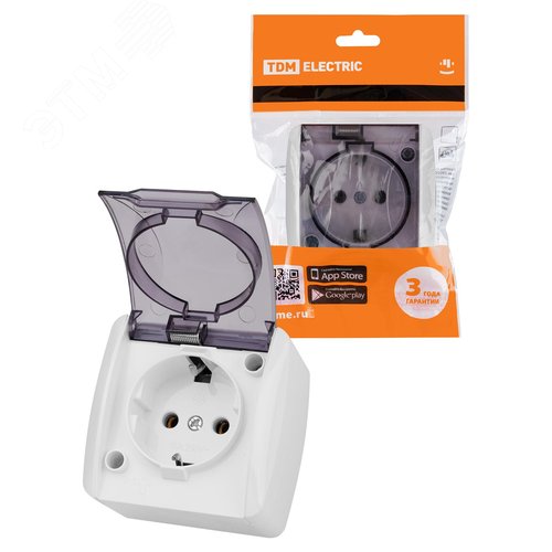 Розетка 2П+3 открытой установки IP54 16А с прозрачной крышкой белая ''Селигер''