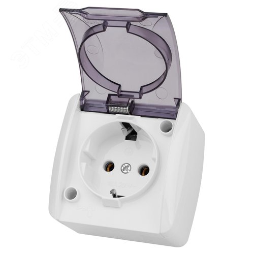 Розетка 2П+3 открытой установки IP54 16А с прозрачной крышкой белая ''Селигер'' 2