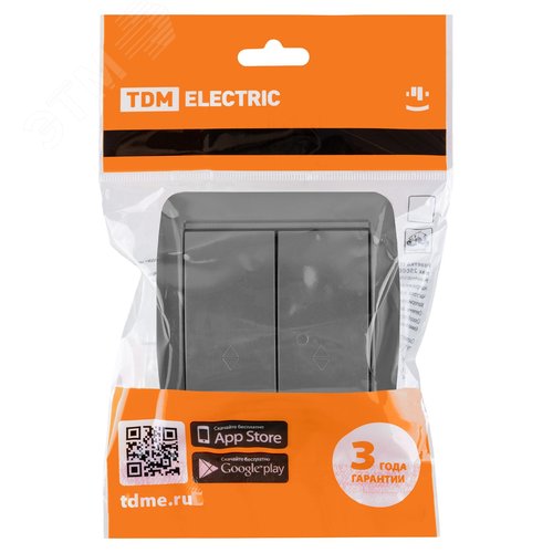 "Выключатель на 2 направления 2-кл. открытой установки IP44 10А серый ""Селигер"" TDM" 6