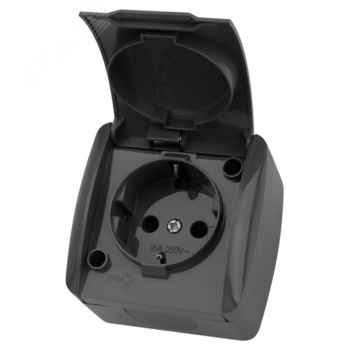 "Розетка 2П+3 открытой установки IP54 16А с крышкой серая ""Селигер"" TDM" 2