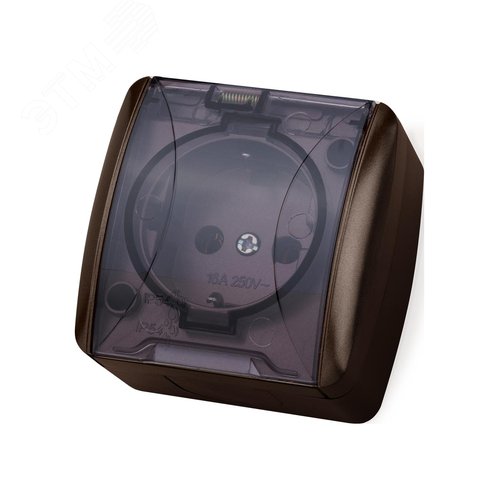 Розетка 2П+3 открытой установки IP54 16А с прозр  чной крышкой шоколад Селигер TDM" 3