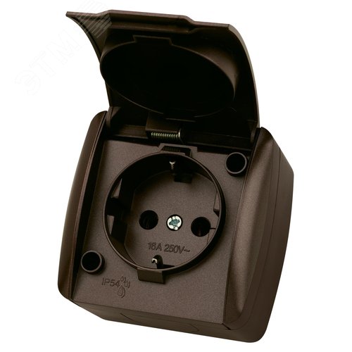 "Розетка 2П+3 открытой установки IP54 16А с крышкой шоколад ""Селигер"" TDM" 7