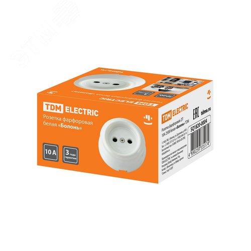 Розетка фарфоровая 2П 10А 250В белая «Болонь» TDM 7