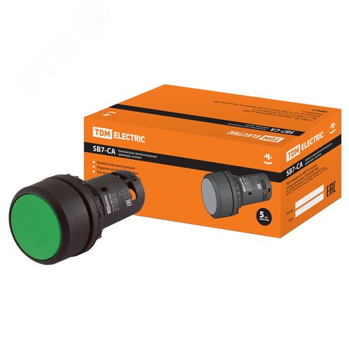 Кнопка SB7-CA35 d22мм 1з+1р зеленая - TDM ELECTRIC