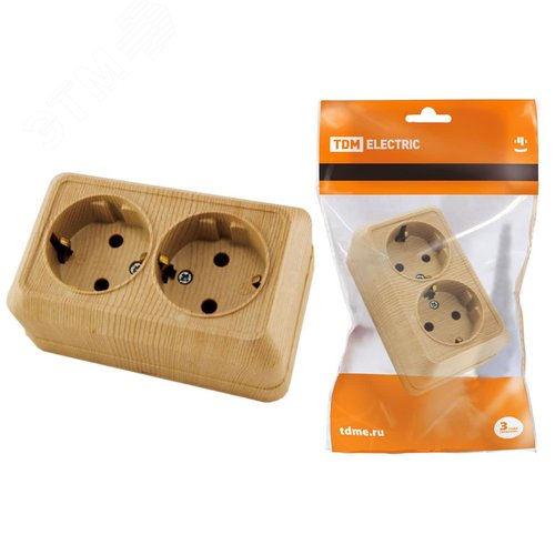 Розетка двойная 2П+3 открытой установки IP20 16А 250В (керамика) сосна ''Ладога''