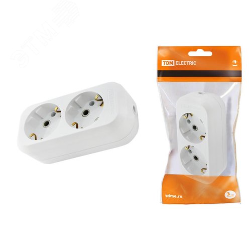 Колодка розеточная 2 гнезда 2П+З 16А 250В белая - TDM ELECTRIC