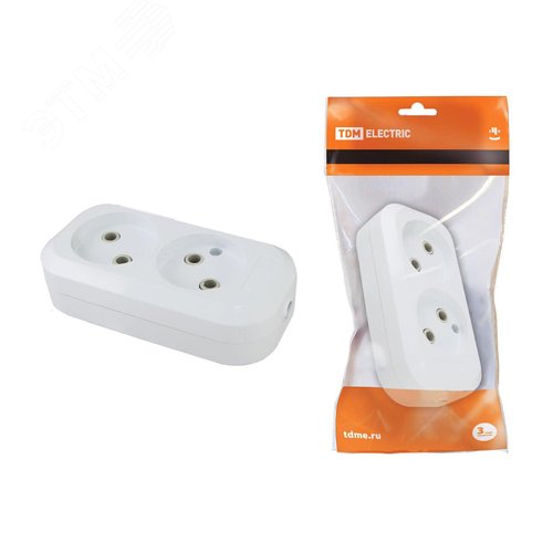 Колодка розеточная 2 гнезда 2П без заземления 10А 250В белая - TDM ELECTRIC