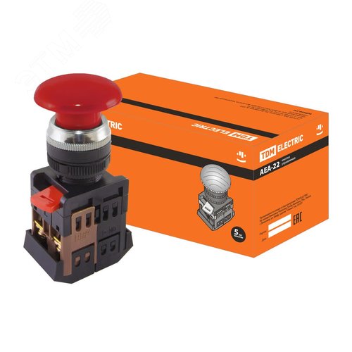 Кнопка AEА-22 'Грибок' красный d22мм 1з+1р (SQ0704-0015) - TDM ELECTRIC