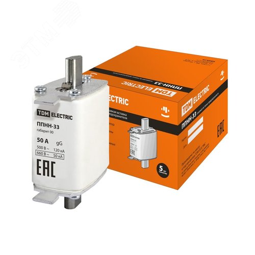 Плавкая вставка предохранителя ППНН-33, габарит 00, 50А - TDM ELECTRIC