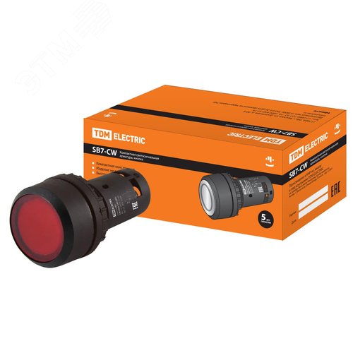 Кнопка SB7-CW3462-24V(LED) d22мм, 1р красная - TDM ELECTRIC