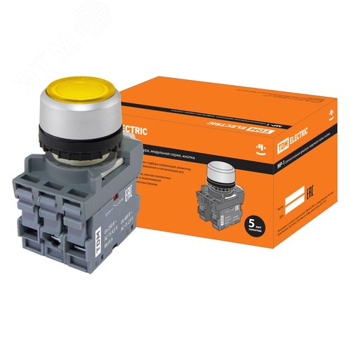 Кнопка MP1-21Y(LED) в сборе d22мм/220В 1з+1р желтая - TDM ELECTRIC