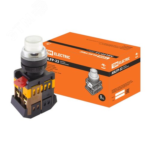 Кнопка ABLFP-22 белый d22мм неон/230В 1з+1р - TDM ELECTRIC