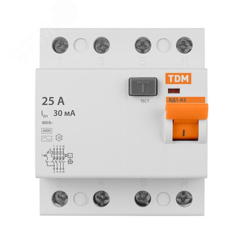 Устройство защитного отключения ВД1-63 четырехполюсное 25А 300мА 5